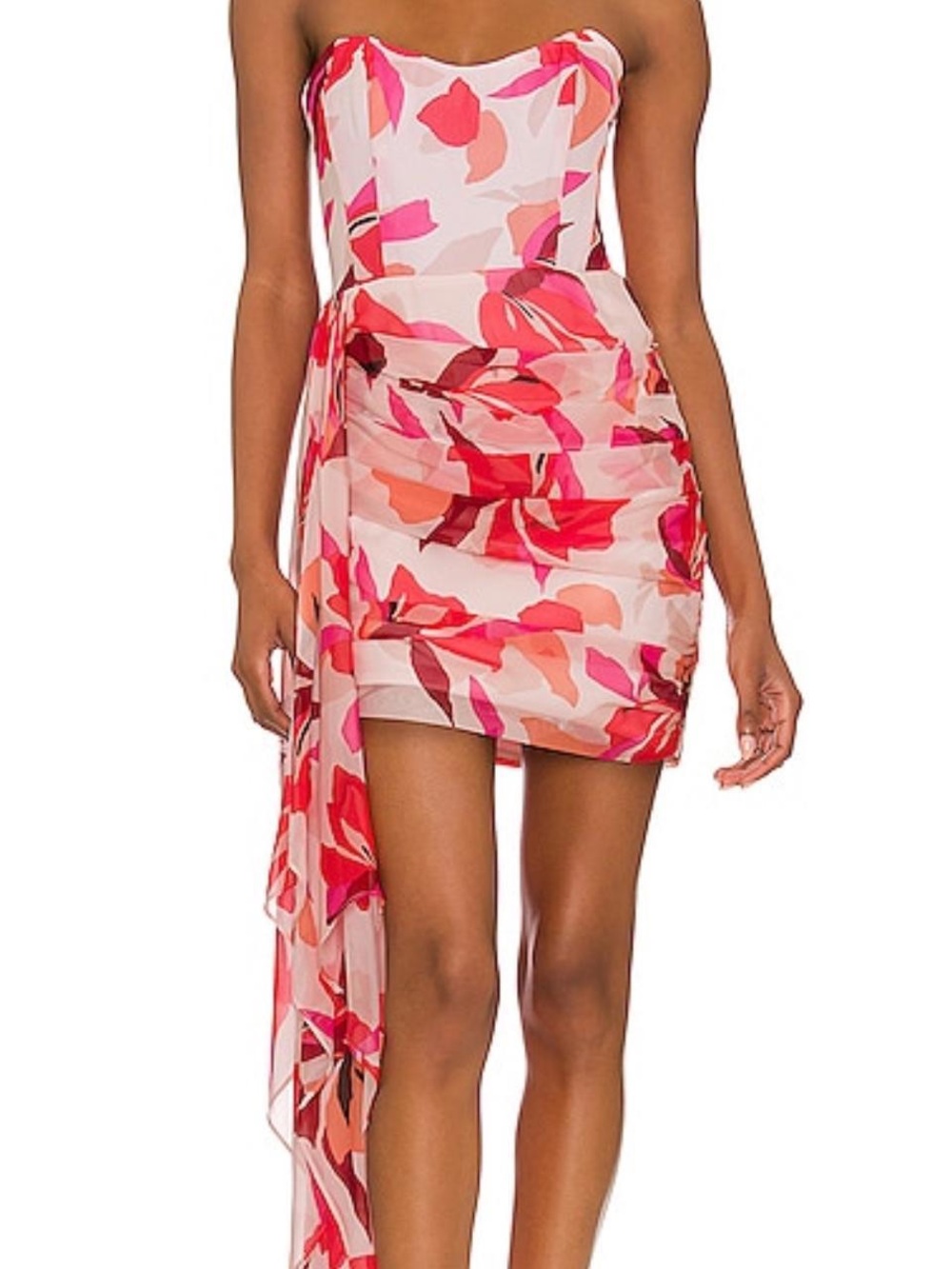 Katie May Strapless Mini Dress in Pink & Coral Print